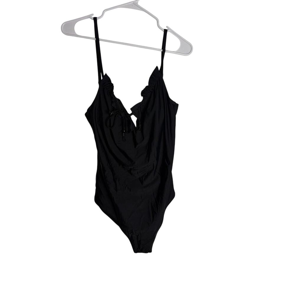 Aerie Women's Medium Black V-Neck Scalloped Lace Bodysuit